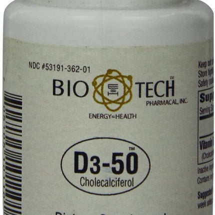 Bio-Tech Pharmacal D3-50 50,000 IU – 100 Caps | Vitamin D3 for Bone, Heart & Immune Health