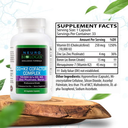 D3+K2 Cofactor Complex - Helps Maximize Vitamin D Benefits for Bone, Heart & Immune Support - Formulated with Vitamin D3, K2 (vitaMK7®), Zinc & Boron to Promote Efficient Calcium Utilization – 60 Caps