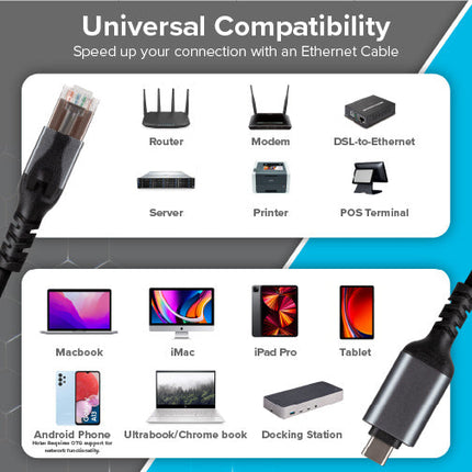 Maplin USB-C to RJ45 Ethernet Cable - Black