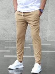 Men's Casual Pants With Pockets Fashion Slim Fit Drawstring Trousers