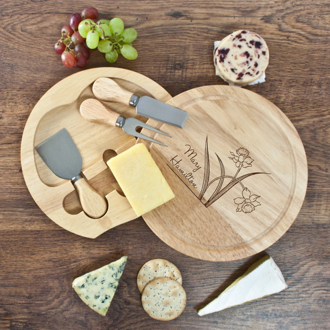 Personalised Daffodil Round Cheese Board Set