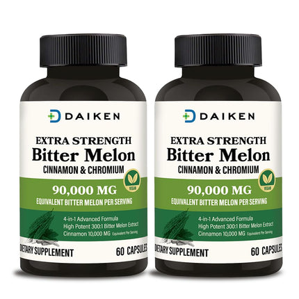 DAIKEN Bitter Melon with Cinnamon & Chromium – Extra Strength, 90,000 mg per Serving (Pack of 2, Vegetarian)