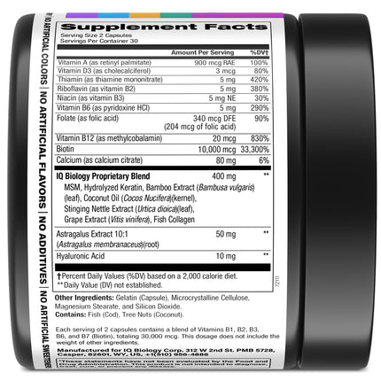 IQ BIOLOGY Biotin Collagen Keratin – Hair Growth Vitamins for Women & Men, 10000mcg Biotin + Hyaluronic Acid