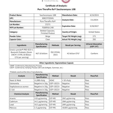 Pure Therapro Rx Saccharomyces boulardii Probiotics 10B CFU | Made in USA | Patented CNCM I-3799 | 240 Capsules