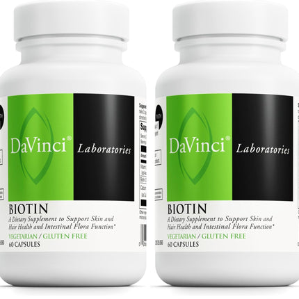DAVINCI Labs Biotin – Skin, Hair & Nail Health + Intestinal Flora Support – 60 Capsules (Pack of 2)