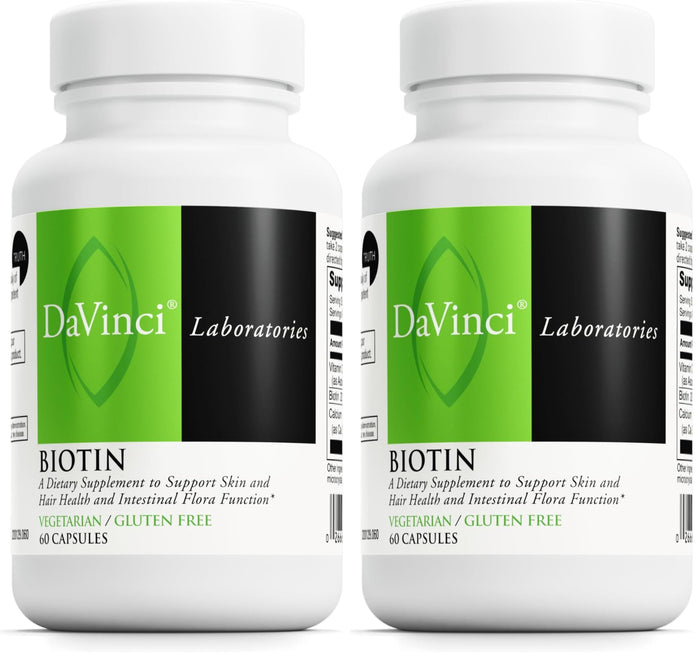DAVINCI Labs Biotin – Skin, Hair & Nail Health + Intestinal Flora Support – 60 Capsules (Pack of 2)