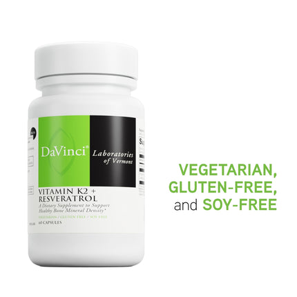 DaVinci Labs Vitamin K2 & Resveratrol – Bone & Heart Health (60 Caps) – Vegetarian, Gluten-Free, Soy-Free