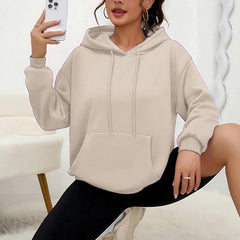 All-matching Loose Drawstring Pocket Sweatshirt Long Sleeve Women