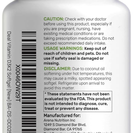 Vitamin D3 5000 IU + K2 MK7 Softgels — 2-in-1 Coconut Carrier | Heart, Bones & Immune Support