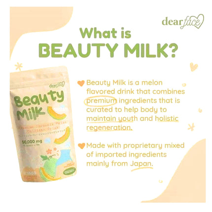 Dear Face 2 Packs Beauty Milk Japanese Collagen Melon Drink - 50,000mg Hydrolyzed Collagen