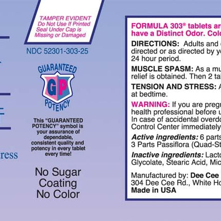 Dee Cee Labs Formula 303 Maximum Strength Tablets – 90 Count | All-Natural Relaxant with Magnesium, Valerian Root & Passion Flower