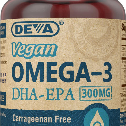 DEVA Vegan Omega-3 DHA-EPA Softgels - 300 mg DHA-EPA, 90 Count | Carrageenan & Gluten Free, Algae Oil