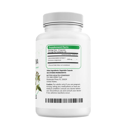Quinine Cinchona Bark Extract – 500 mg Herbal Supplement for Digestive, Immune & Muscle Support (120 Caps)