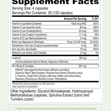 Divi Hair Vitamins for Women & Men – Biotin, Lustriva, 120 Count (30-Day Supply)