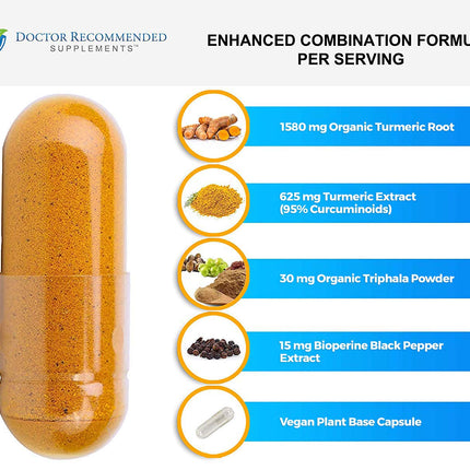 DOCTOR RECOMMENDED SUPPLEMENTS Turmeric Curcumin with Bioperine – 360 Veggie Capsules, 2250mg, 95% Curcuminoids (Pack of 2)