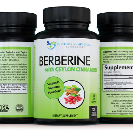 Berberine with Ceylon Cinnamon - 1200mg Berberine + 100mg Organic Cinnamon | 120 Veggie Capsules | 60-Day Supply (Pack of 2) | Doctor Recommended Supplements