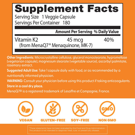 Doctor's Best Natural Vitamin K2 MK-7 Capsule (180 Ct) – Bone Health & Soft Tissue Elasticity