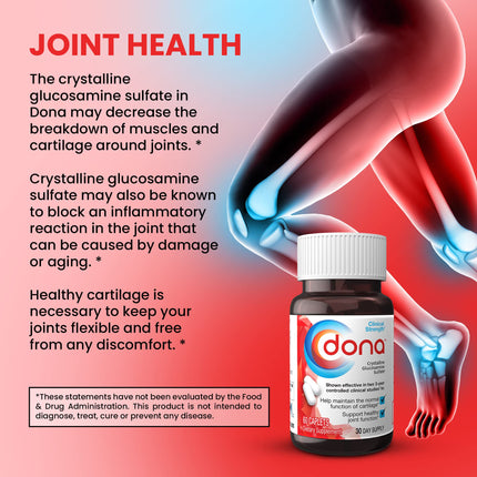Dona Crystalline Glucosamine Sulfate 750 mg – Joint Health & Mobility Support, 60 Caplets (3-Pack)