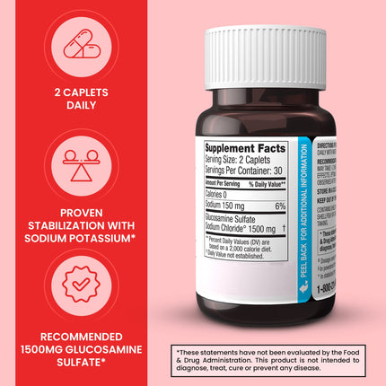 Dona Crystalline Glucosamine Sulfate 750 mg – Joint Health & Mobility Support, 60 Caplets (3-Pack)
