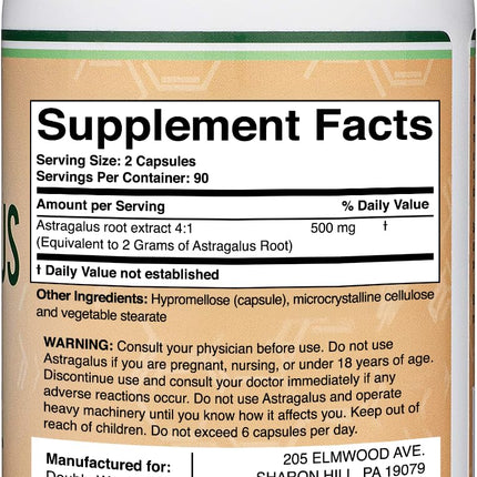 Double Wood Supplements Astragalus Immune Support 500mg – 180 Capsules Pack of 2 | Non-GMO, Gluten Free, Third-Party Tested