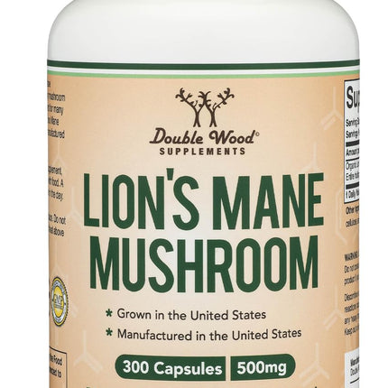 Double Wood Organic Lions Mane Capsules (300 ct) – Focus & Immune Support, USA-Grown