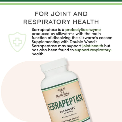Serrapeptase 240,000 SPU Max Potency – Pack of 2 by Double Wood Supplements (120 Veggie Capsules per Bottle)