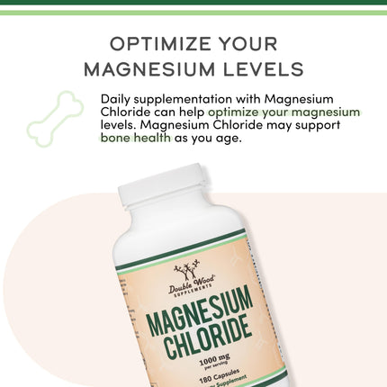 Double Wood Magnesium Chloride – 180 Capsules, 1000 mg per Serving, Supports Digestive & Bone Health – Non-GMO & Gluten Free (Pack of 2)