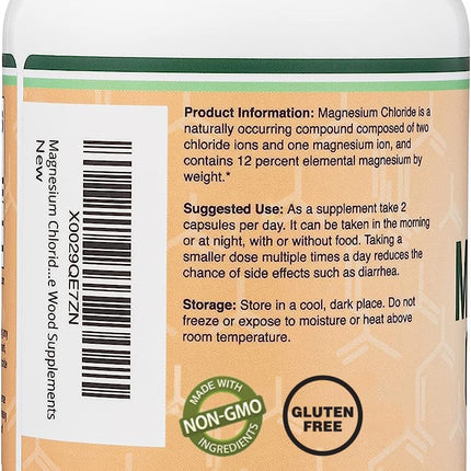Double Wood Magnesium Chloride – 180 Capsules, 1000 mg per Serving, Supports Digestive & Bone Health – Non-GMO & Gluten Free (Pack of 2)