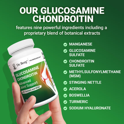 Dr. Berg Glucosamine Chondroitin MSM Turmeric & Boswellia – Advanced Joint Support with 1500 mg Glucosamine Sulfate (120 Capsules)