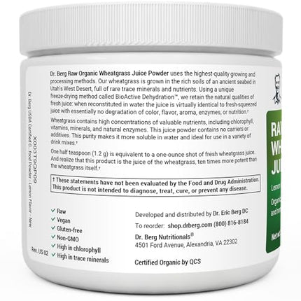 Dr. Berg USDA Organic Green Powder Superfood – Lemon Flavor, 60 Servings