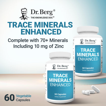 Dr. Berg Trace Minerals Enhanced Complex – 70+ Minerals with 10 mg Zinc | 60 Capsules