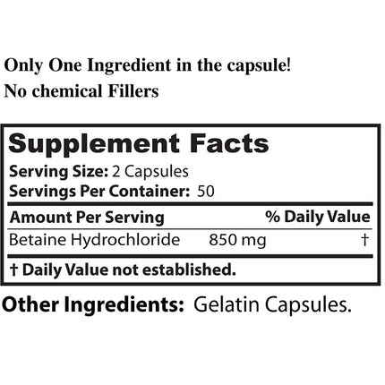 Dr Clark Betaine HCL Digestive Enzymes – 2 Pack, 100 Capsules, 425 mg