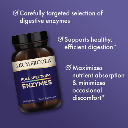 Dr. Mercola Full Spectrum Enzymes - Digestive & Immune Support | 22 Enzymes | Non-GMO