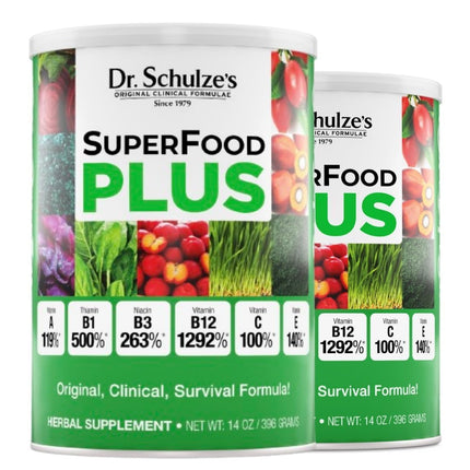 Dr. Schulze's SuperFood Plus – Everyday Plant-Based Multivitamin for Energy & Wellness | Gluten-Free & Dairy-Free | 14 oz 2-Pack