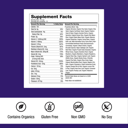 Dr. Schulze's SuperFood Ultra – Organic Super Food Powder with Vitamin B Complex & 520% Vitamin C | 17.4 oz