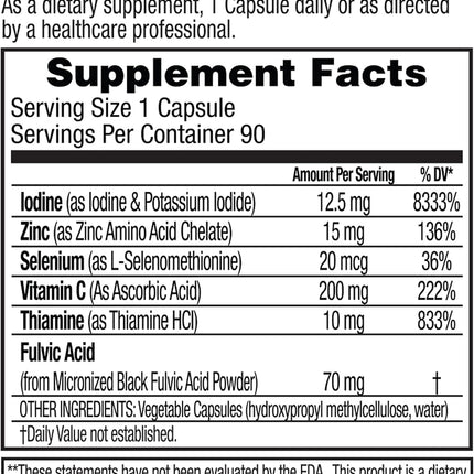 Dr. Tennant's Iodine Supplement Plus | Lugol's Iodine & Potassium Iodide with Selenium & Zinc | Supports Thyroid & Breast Health | 90 Capsules