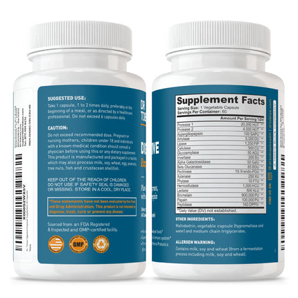 Dr. Tobias Digestive Enzymes with Amylase, Lipase, Bromelain, Lactase, Protease & More – 60 Capsules | Digestion & Gut Health