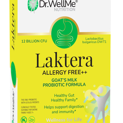 Dr. WellMe Laktera Allergy-Free Probiotics – 30 Caps, Goat Milk Formula, 12B CFU, Immune & Gut Health, Low Lactose, Gluten-Free