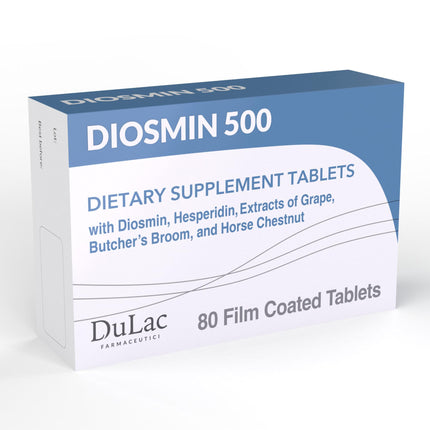 Dulàc Diosmin 500 with Horse Chestnut, Butcher’s Broom, Red Grape & Hesperidin | 80 Tablets | Made in Italy