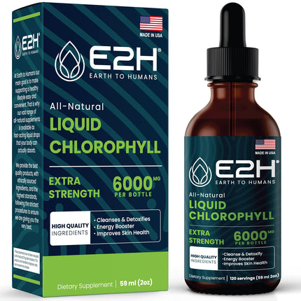 E2H Chlorophyll Liquid Drops - All-Natural Energy Booster & Immune Support (2 oz)