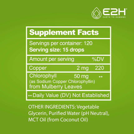E2H Chlorophyll Liquid Drops - All-Natural Energy Booster & Immune Support (2 oz)