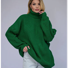 Women's Solid Color Casual High Neck Pullover Sweater
