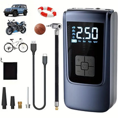 Portable Car Tire Inflator Pump with LED Light – USB Rechargeable Digital Air Compressor, 18650 Lithium Battery Powered, Compact Electric Pump for Cars, Motorcycles, Bicycles & Sports Balls | Modern Car Accessory with Digital Display