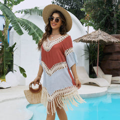 Beach Overclothes Hand Crochet Stitching Bamboo Cotton Tassel Beach Overskirt