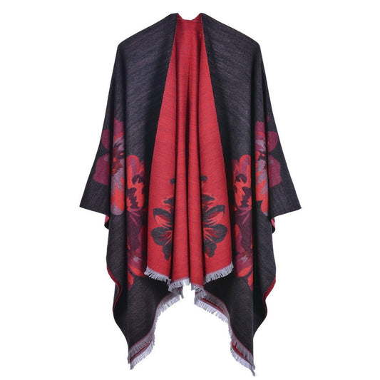 European And American Fashion Jacquard Split Thickened Warm Split Shawl