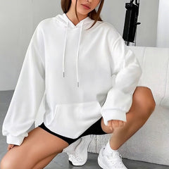 All-matching Loose Drawstring Pocket Sweatshirt Long Sleeve Women