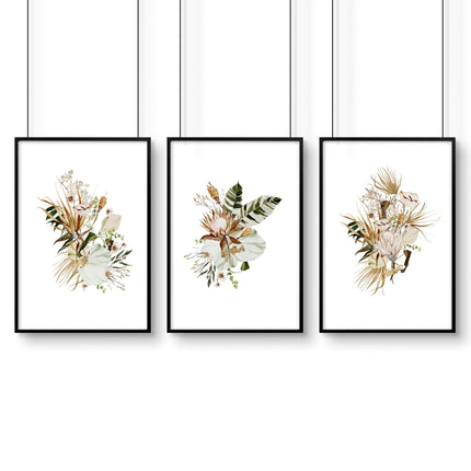 Framed print for bathroom | set of 3 Earth toned Botanical wall prints
