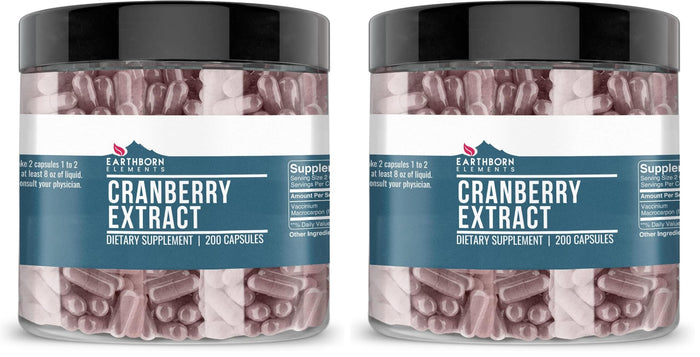 Earthborn Elements Cranberry Extract 200 Capsules – Pure & Undiluted, No Additives (Pack of 2)