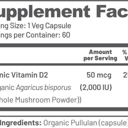 EAT INTACT Vegan Vitamin D 2000 IU | Organic Whole Mushroom, Two-Ingredient