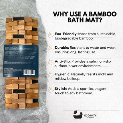 Eco Bath London Bamboo Bath Mat - Roll Up Shower Mat, Anti-Slip and Waterproof Bathroom Spa Shower Mat